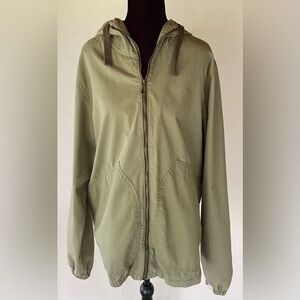 DENIM & FLOWER RICKY SINGH 100% Cotton Hooded Anorak Jacket Khaki Green Size M